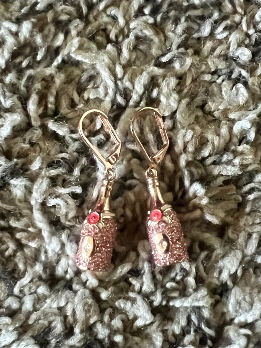 kate spade Rose Gold Champagne Bottle Drop Earrings with Pink Accents